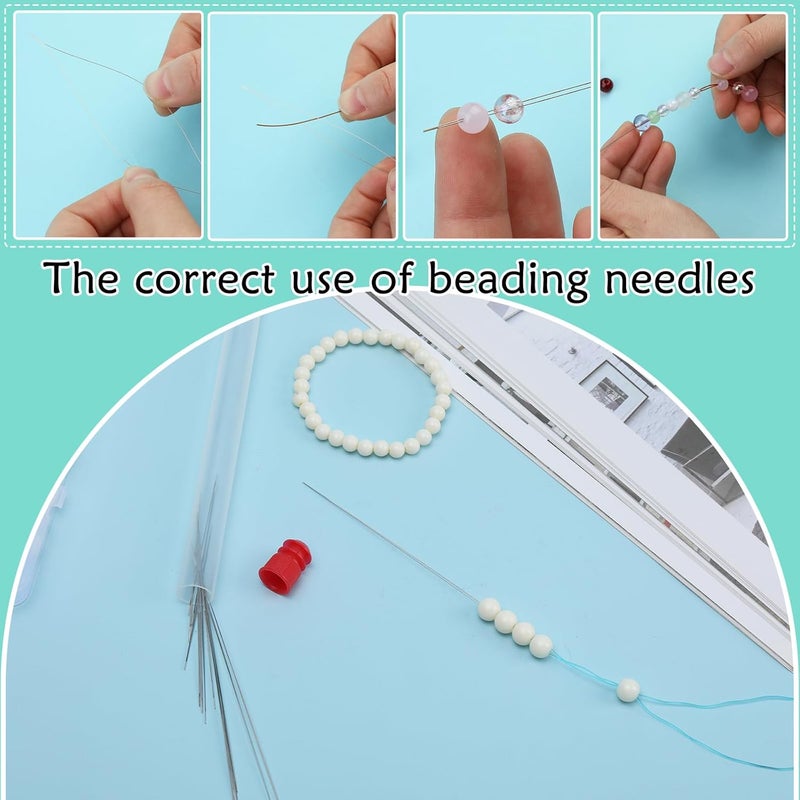 Kogyxe 16 Pcs Big Eye Beading Needles 4 Sizes Beading Needles, Seed Beads Needles Open Beading Embroidery Needles with Threader for Jewelry Making - Image 4